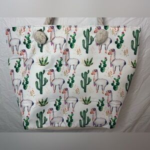Llama & Cactus Canvas Tote Bag | Rope Handles | Boho Summer Beach Market Bag